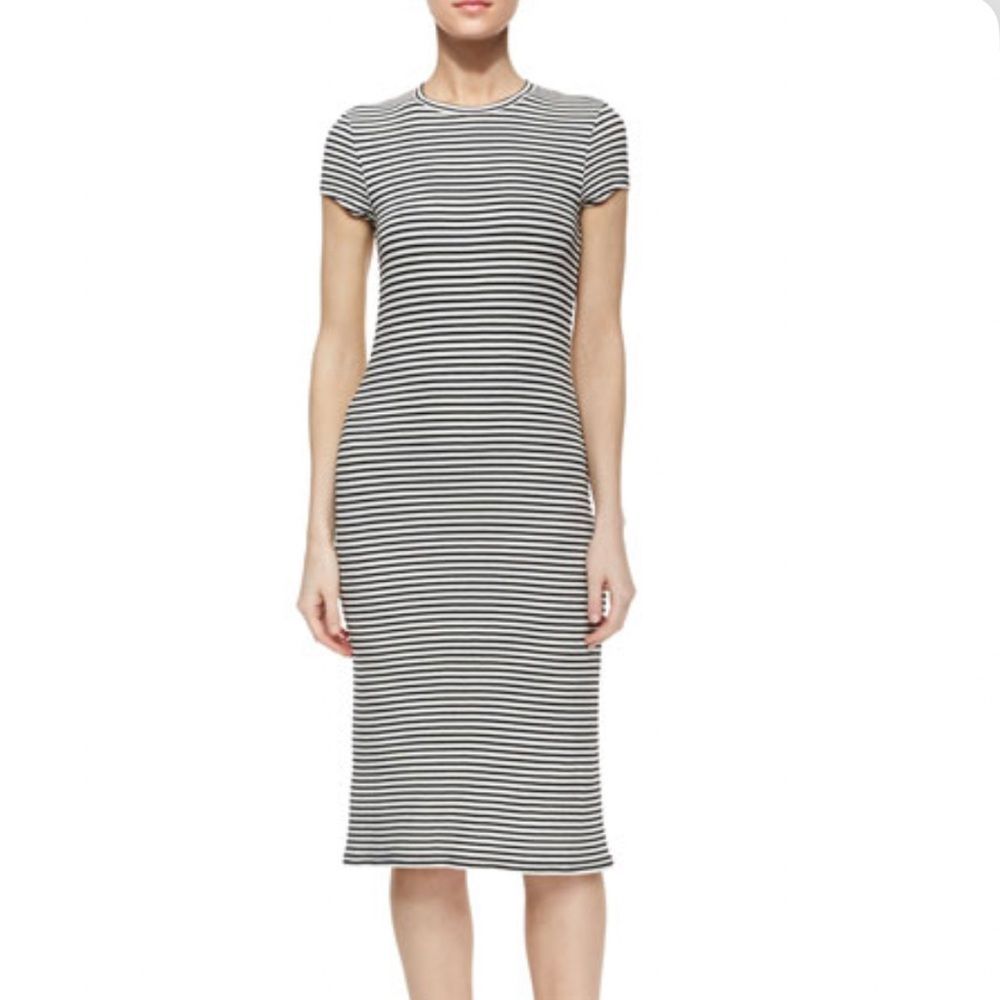 ATM cap sleeve striped midi slim fit dress medium